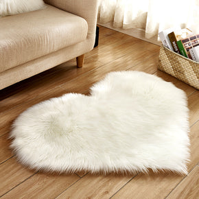 Heart Shaped White Plush Rugs Area Irregular Shaped Shaggy Faux Sheepskin Fur For Bedroom Bedside Hall Bedroom Living Room