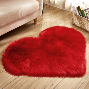 Red Heart Shaped Plush Rugs Area Shaggy Faux Sheepskin Fur For Bedroom Bedside Hall Bedroom Living Room