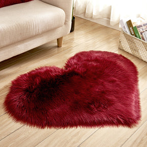 Wine Red Heart Shaped Area Shaggy Faux Sheepskin Fur Plush Rugs For Bedroom Bedside Hall Bedroom Living Room
