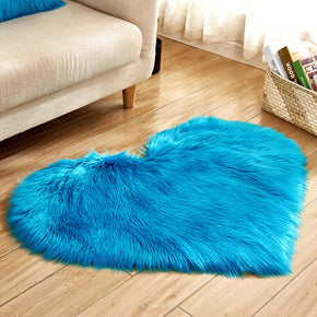 Shaggy Faux Sheepskin Fur Blue Heart Shaped Area Plush Rugs For Bedroom Hall Bedroom Bedside Living Room