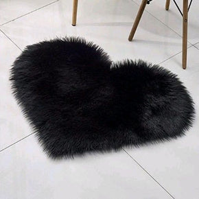 Faux Sheepskin Fur Shaggy Black Heart Shaped Area Plush Rugs For Bedroom Hall Bedroom Bedside Living Room