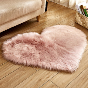 Light Pink Love Heart Shaped Faux Sheepskin Fur Shaggy Area Plush Rugs For Bedroom Hall Bedroom Bedside Living Room