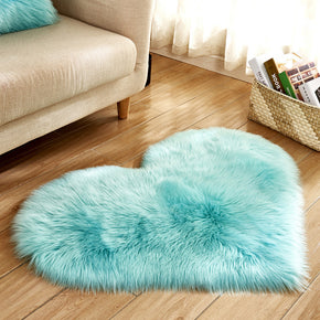 Light Blue Area Love Heart Shaped Faux Sheepskin Fur Shaggy Plush Rugs For Bedroom Hall Bedroom Bedside Living Room