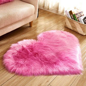 Area Love Heart Pink Shaped Faux Sheepskin Fur Shaggy Plush Rugs For Bedroom Hall Bedroom Bedside Living Room