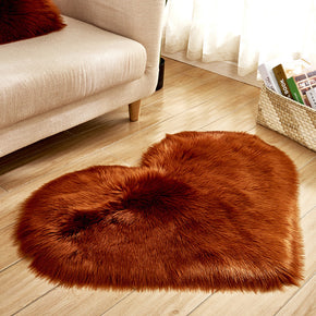 Dark Brown Area Love Heart Shaped Faux Sheepskin Fur Shaggy Plush Rugs For Bedroom Hall Bedroom Bedside Living Room