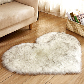 Grey Faux Sheepskin Fur Area Love Heart Shaped Shaggy Plush Rugs For Bedroom Hall Bedroom Bedside Living Room