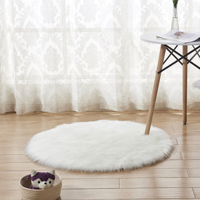 White Round Faux Sheepskin Fur Area Grey Shaggy Plush Rugs For Bedroom Hall Bedroom Bedside Living Room
