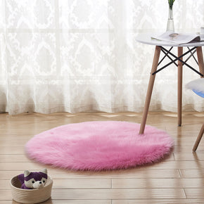 Pink Faux Sheepskin Fur Modern Shaggy Area Round Plush Rugs For  Living Room Bedroom Hall Bedroom Bedside