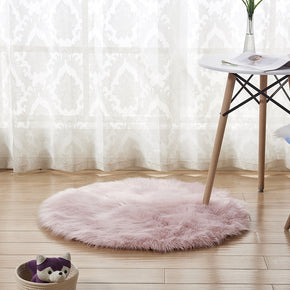 Round Light Pink Faux Sheepskin Fur Modern Shaggy Area Plush Rugs For  Living Room Bedroom Hall Bedroom Bedside