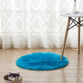 Round Faux Sheepskin Fur Modern Blue Shaggy Area Plush Rugs For  Living Room Bedroom Hall Bedroom Bedside