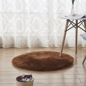 Dark Brown Round Faux Sheepskin Fur Modern Shaggy Area Plush Rugs For Bedroom Living Room Hall Bedroom Bedside