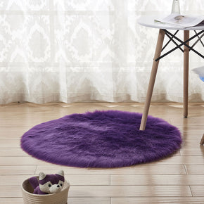 Modern Shaggy Area Faux Sheepskin Fur Round Purple Plush Rugs For Bedroom Living Room Hall Bedroom Bedside
