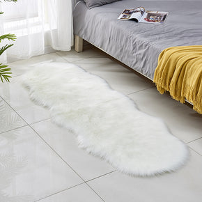 White Irregular Shaped Shaggy Super Soft Faux Sheepskin Fur Area Rugs Plush Bedside Rugs For the Bedroom Living Room Hall