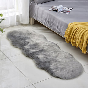 Grey Area Rugs Irregular Shaped Shaggy Super Soft Faux Sheepskin Fur Plush Bedside Rugs For the Bedroom Living Room Hall