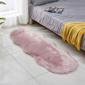 Light Pink Modern Faux Sheepskin Fur Area Rugs Super Soft Irregular Shaped Shaggy Plush Bedside Rugs For the Bedroom Hall Living Room