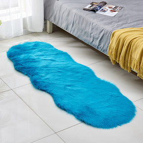 Modern Faux Sheepskin Fur Blue Shaggy Area Rugs Super Soft Irregular Shaped Plush Bedside Rugs For the Bedroom Hall Living Room