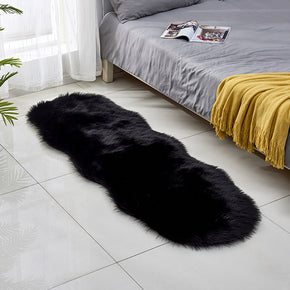Black Faux Sheepskin Fur Modern Area Shaggy Irregular Shaped Plush Rugs For Bedside the Bedroom Hall Living Room