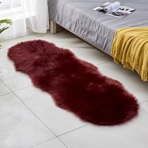 Irregular Shaped Faux Sheepskin Fur Wine Red Modern Area Shaggy Plush Rugs For Bedside the Bedroom Hall Living Room