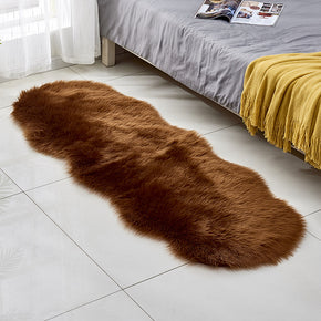 Dark Brown Irregular Shaped Faux Sheepskin Fur Modern Area Shaggy Plush Rugs For Bedside the Bedroom Hall Living Room