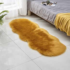 Camel Yellow Shaggy Irregular Shaped Faux Sheepskin Fur Modern Area Plush Rugs For Bedside the Bedroom Hall Living Room