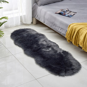 Grey Black Modern Area Shaggy Irregular Shaped Faux Sheepskin Fur Plush Rugs For Bedside the Bedroom Hall Living Room
