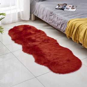 Modern Area Red Shaggy Irregular Shaped Faux Sheepskin Fur Plush Rugs For Bedside the Bedroom Hall Living Room
