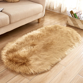Khaki Oval Shaped Shaggy Super Soft Faux Sheepskin Fur Area Rugs For Living Room Hall Bedroom Bedside