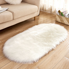 White Oval Shaped Shaggy Super Soft Faux Sheepskin Fur Plush Rugs For Living Room Hall Bedroom Bedside