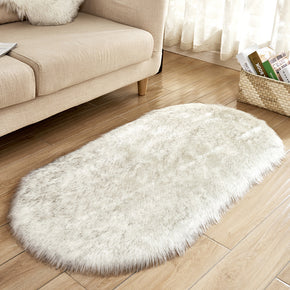 White Black Tip Oval Shaped Shaggy Super Soft Faux Sheepskin Fur Plush Rugs For Living Room Hall Bedroom Bedside