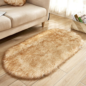 White Yellow Tip Oval Shaped Shaggy Super Soft Faux Sheepskin Fur Plush Rugs For Living Room Hall Bedroom Bedside