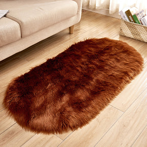 Brown Oval Shaped Shaggy Super Soft Faux Sheepskin Fur Plush Rugs For Living Room Hall Bedroom Bedside