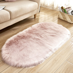 Pink Oval Shaped Shaggy Super Soft Faux Sheepskin Fur Plush Rugs For Living Room Hall Bedroom Bedside