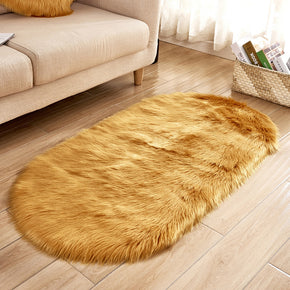 Yellow Camel Oval Shaped Shaggy Super Soft Faux Sheepskin Fur Plush Rugs For Living Room Hall Bedroom Bedside