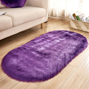 Purple Oval Shaped Shaggy Super Soft Faux Sheepskin Fur Plush Rugs For Living Room Hall Bedroom Bedside
