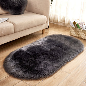 Dark Grey Oval Shaped Shaggy Super Soft Faux Sheepskin Fur Plush Rugs For Living Room Hall Bedroom Bedside