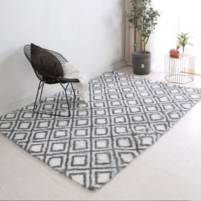 Grey Soft Comfortable Geometric Plush Shaggy Rugs Bedroom Living Room Bedside Rug Floor Mat 01