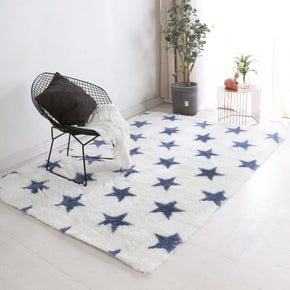 White Blue Stars Soft Comfortable Geometric Plush Shaggy Rugs Bedroom Living Room Bedside Rug Floor Mat 04