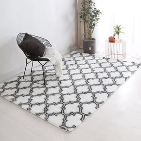 Grey White Soft Comfortable Geometric Plush Shaggy Rugs Bedroom Living Room Bedside Rug Floor Mat 05