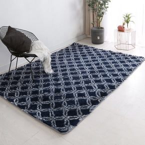 Deep Blue Soft Comfortable Geometric Plush Shaggy Rugs Bedroom Living Room Bedside Rug Floor Mat 07