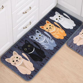 Cartoon Cute Cats Patterned Entryway Doormat Grey Runners Rugs Kitchen Bathroom Anti-skip Mats