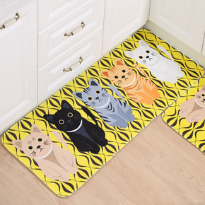 Cartoon Cute Cats Patterned Entryway Doormat Yellow Runners Rugs Kitchen Bathroom Anti-skip Mats