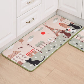 Cats and Houses Patterned Entryway Doormat Runners Rugs Kitchen Bathroom Anti-skip Mats