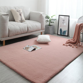 Quality Pink Colour Super Soft Plain Bedroom Living Room Bedside Shaggy Plush Faux Rabbit Fur Rugs Anti-skip Floor Mats
