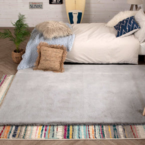 Quality Light Grey Colour Super Soft Plain Bedroom Living Room Bedside Shaggy Plush Faux Rabbit Fur Rugs Anti-skip Floor Mats
