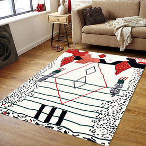 Customizable White Red Modern Geometric Patterned Anti-slip Sofa Rug Table Rug Living Room Bedroom Area Rugs