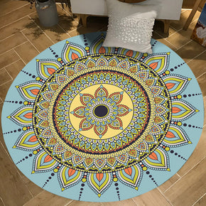 Light Blue Yellow Round Modern Moroccan 3D Patterned Living Room Bedroom Office Anti-slip Area Rugs