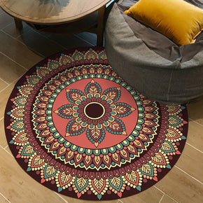 Brown Red Round Modern Moroccan 3D Patterned Living Room Bedroom Office Anti-slip Area Rugs