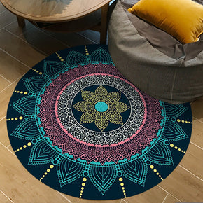 Blue Round Modern Moroccan 3D Patterned Living Room Bedroom Office Anti-slip Area Rugs