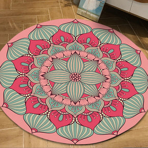 Pink 3D Flower Round Modern Moroccan Patterned Living Room Bedroom Office Anti-slip Area Rugs