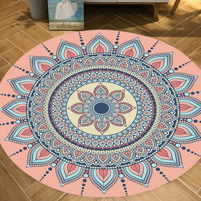 Pink 3D Flower Round Modern Moroccan Patterned Living Room Bedroom Office Anti-slip Area Rugs